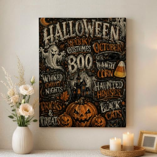 Cuadro de calabazas rústicas para decorar el salón en Halloween y crear un hogar cálido