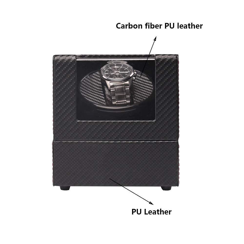 Xiaoxu Remontoir Automatique pour Montres, Cuir PU Noir en Fibre de Carbone, Moteur Ultra Silencieux, Coussins Souples