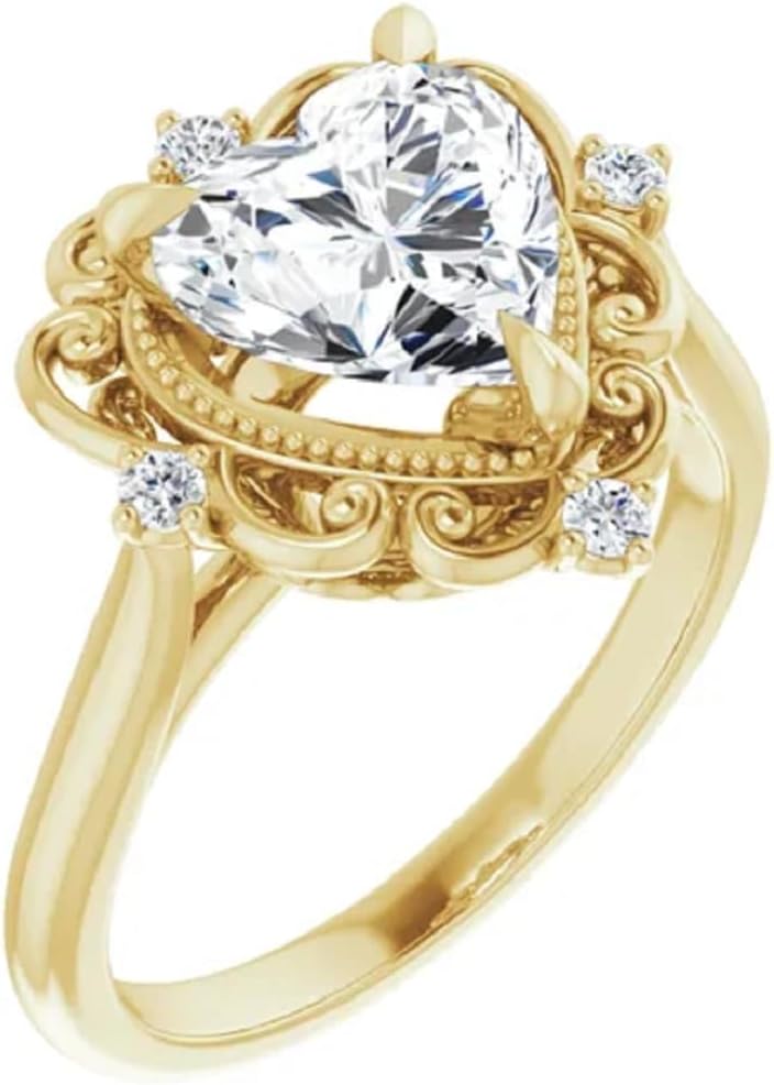 10K/14K/18K Solid Yellow Gold Handmade Engagement Ring, 1.50 CT Heart Cut Moissanite Solitaire Ring, Diamond Wedding Ring Set for Women/Her, Anniversary/Propose Ring, VVS1