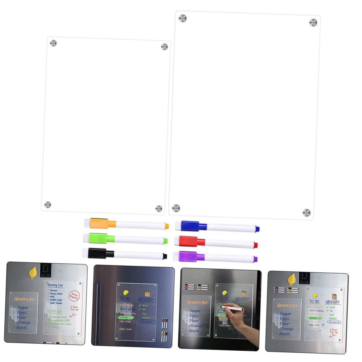 Magnetische Abwischbare Acryl Notiztafel A3 A4 Transparent mit 6 Whiteboard Markern Kühlschrank Planer für Haushalt Büro Schule