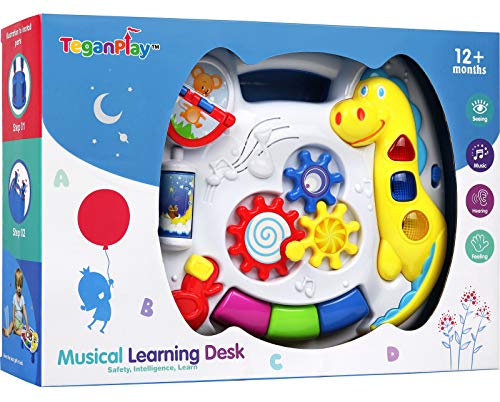 TeganPlay Musical Learning Table 6 Months Up Activity Center 2-in-1 Activity Center for Baby Interactive Learning Toy Piano and Crib Toy with Straps