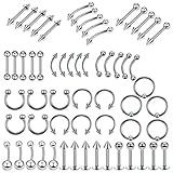 TEHAUX 120 Piezas Anillos Diseño de Acero Inoxidable Plateado de y Piercing Seguros Decoloración Estilo Moderno y Chic para Nariz, Cejas y Labios