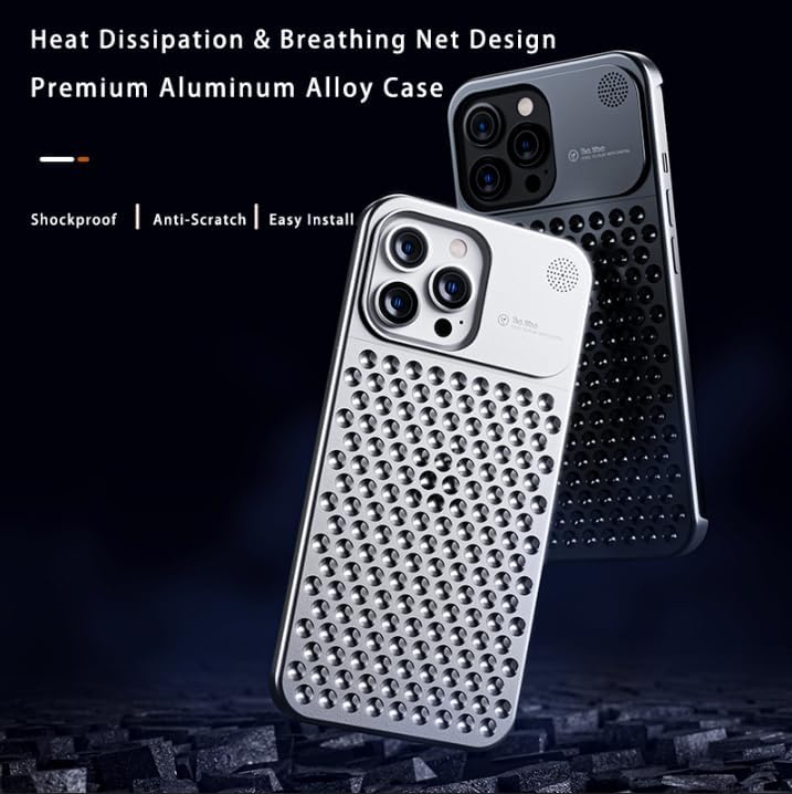 Miniatura 7 de GEJRB Funda de aleación de aluminio para iPhone 15 Pro Max de 6.7 pulgadas, carcasa de aleación de metal de disipación de calor, antiarañazos,