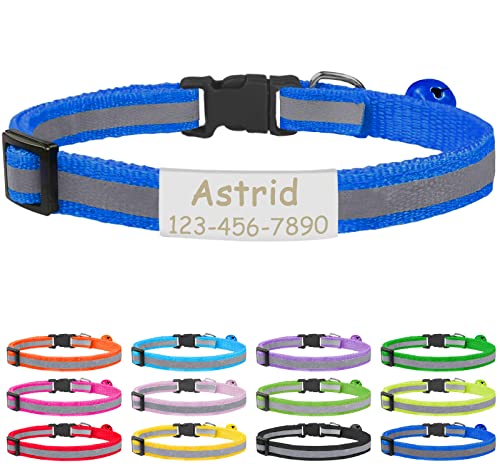 CAMAL Cat Collar with Name Tag, Reflective Cat Collar Breakaway for Kitten Puppy, Personalized Cat Collar, Adjustable 7.5