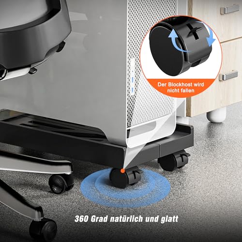BOTEWO PC Ständer mit Rollen: Computer PC Tower Ständer Einstellbare CPU Halterung Wagen Unter Schreibtisch Universal für Home Office Desk PC (Schwarz)