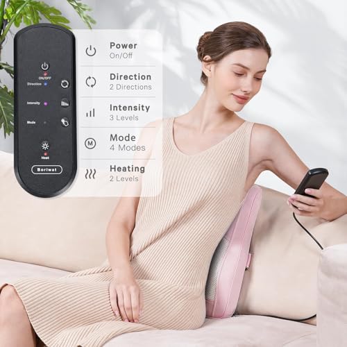 Image of Boriwat Neck and Back Massager with Heat, 3D Kneading Shiatsu Massage Pillow for Neck, Back, Shoulders, Legs, Deep Tissue Relief for Sore Muscles, Home & Car, Great Gift for Women, Men, Mom, Dad