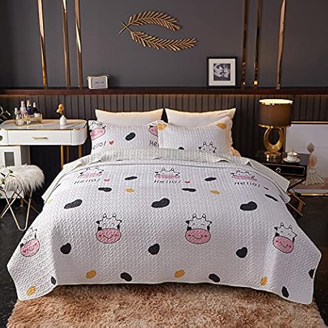 Kindred Home 3 Piece Quilt Set Butterfly Pattern Soft Microfiber Lightweight Coverlet Bedspread Summer Comforter Set Bed Cover Blanket (Cow Queen) Cover
