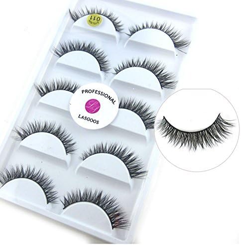 3D Real Mink False Eyelashes LASGOOS 100% Siberian Mink Fur Cruelty-free Luxurious Natural Short Cross Winged Fake Eye Lashes Makeup 5 Pairs/Box L011-5