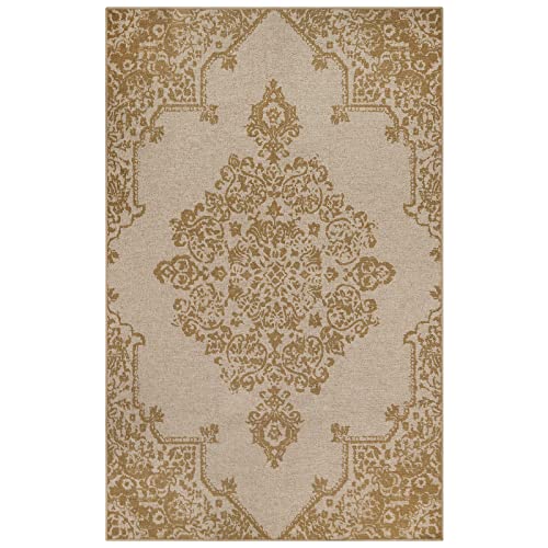 Lahome 3x5 Beige Washable Area Rugs for Kitchen Floor, Farmhouse Tribal Rugs for Bedroom, Boho Easy Jute Outdoor Patio Rugs, Non Slip Indoor Throw Carpet for Entryway Living Room Backyard RV