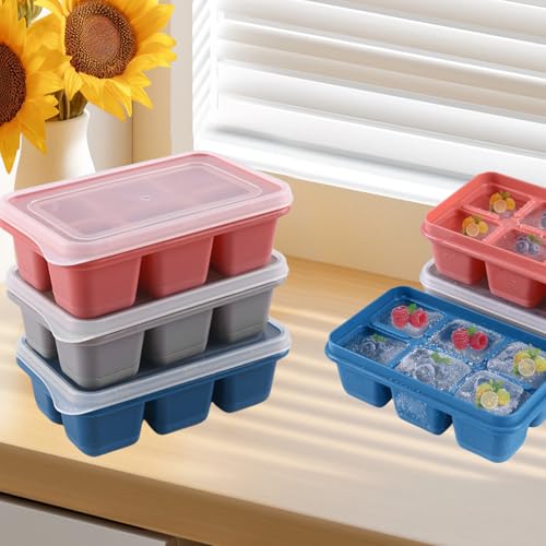 Ice Cube Trays for Freezer 3 Pack with Easy-Release Silicone Bottom, Small Ice Cube Molds with Lid for Cocktail