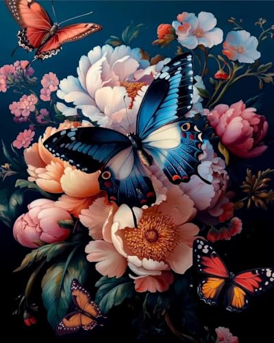 Image of Butterfly Flower Stamped Cross Stitch Kits Flower Cross Stitch Patterns,Dimensions Cross Stitch Kits Embroidery Kit Arts and Crafts for Beginners 15.7x11.8 inches