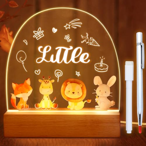 Luz Nocturna Infantil, Regalos Personalizados, Lampara Bebe Noche, Luz Nocturna Led con Animales Lindos, Lámpara Noche Acrílico Dormitorio para Niños, Guardería, Bebés, Regalos Cumpleaños Perfectos