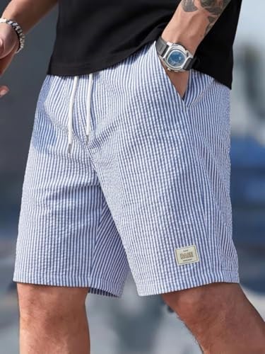 Image of Men's Cotton Casual Shorts |Striped Half Pants for Men |Comfortable | Elastic Waist with Drawstring | Lightweight & Comfortable for Beach Vacations, Casual Daily Outings & Sleepwear Bermuda Shorts