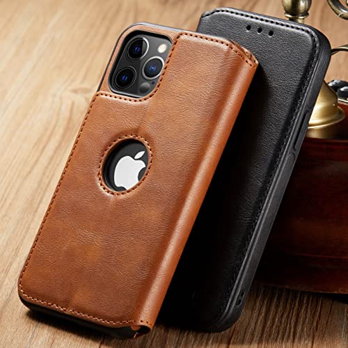 Casus Logo View Compatible With Iphone 14 Pro Max Wallet Case Slim Faux Leather With Card Holder Slot Thin Magnetic Flip Cover (2022) 6.7" (Brown) #TOP3