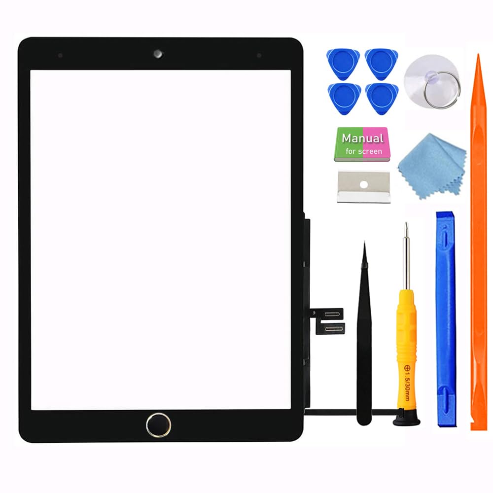 for iPad 9 (9th Generation) A2602 A2603 A2604 A2605 Screen Replacement Digitizer Touch Glass Kits, for iPad 2021 9th Gen 10.2 Inch, Full Repair Sets+Home Button[NO Fingerprint Reader] [NO LCD] Black Gold