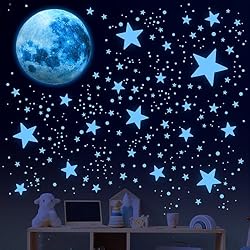 Glow in The Dark Stars and Moon Wall Decals for Ceiling - Kids Wall Decors for Boys Girls Nursery Bedroom - Perfect for Kids Room