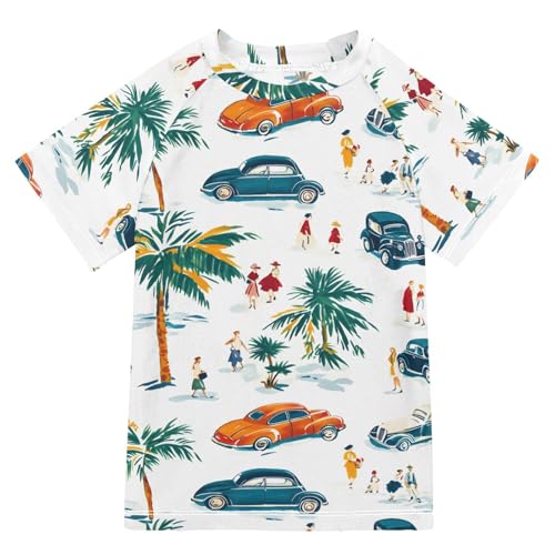 Boys Rash Guard Short Sleeve Swim Shirts for Boys Car Palm Tree Sun Protection 7-8T