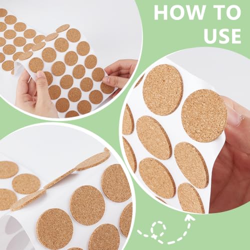 Image of BENECREAT 1400pcs 1x0.06 Inch Adhesive Cork Circles, Flat Round Self-Adhesive Cork Round Dots Cork Mat for Cabinets, Table Top Items, Scratching, Furniture, Electronics