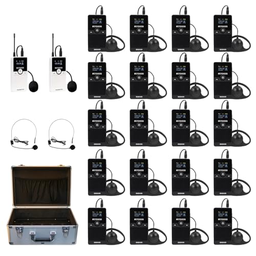 Retekess TT116 Tour Guide System, Tour Guide Headsets, Noise Reduction, 200m/656ft, Wireless Transmitter and Receiver with 30-Slot Charging Case for School(2 Transmitter 20 Receivers)
