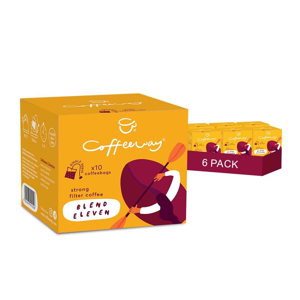 Coffeeway Blend Eleven Filter Coffee Bags, 60 Bags (10 Bags x 6 Pack) - 100% Arabica Coffee Beans, Quick & Easy Brew, Low-Calorie, Premium Taste, Vegan