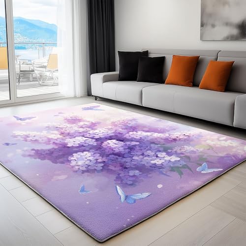 Generico Tappeto Classico Soggiorno Sognante Pianta Lilla 180 x 240 cm Lavabile in Lavatrice Tappeto Pelo Corto Antiscivolo Tappeti Salotto Viola, per Camera Sala da Pranzo Cameretta Bambino