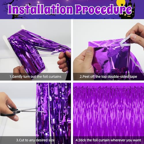 Image of 5 Pack Purple Backdrop Tinsel Streamers Foil Fringe Backdrop Halloween Party Decorations Purple Backdrop Curtain Birthday Graduation Bachelorette Christmas New Year Party Decorations