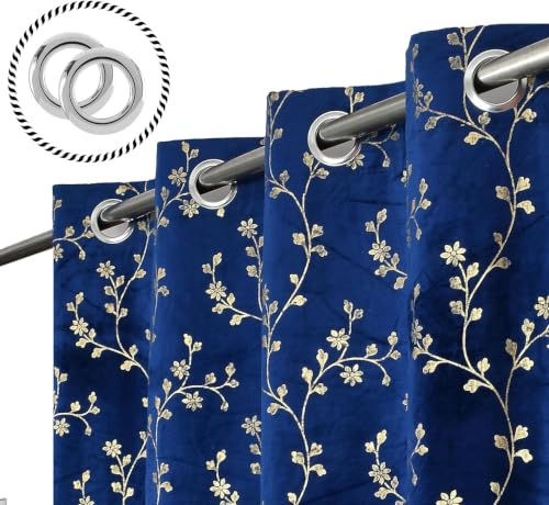 Image of Velvet Room Darkening Door Curtain 7 Feet, Golden Foil Print
