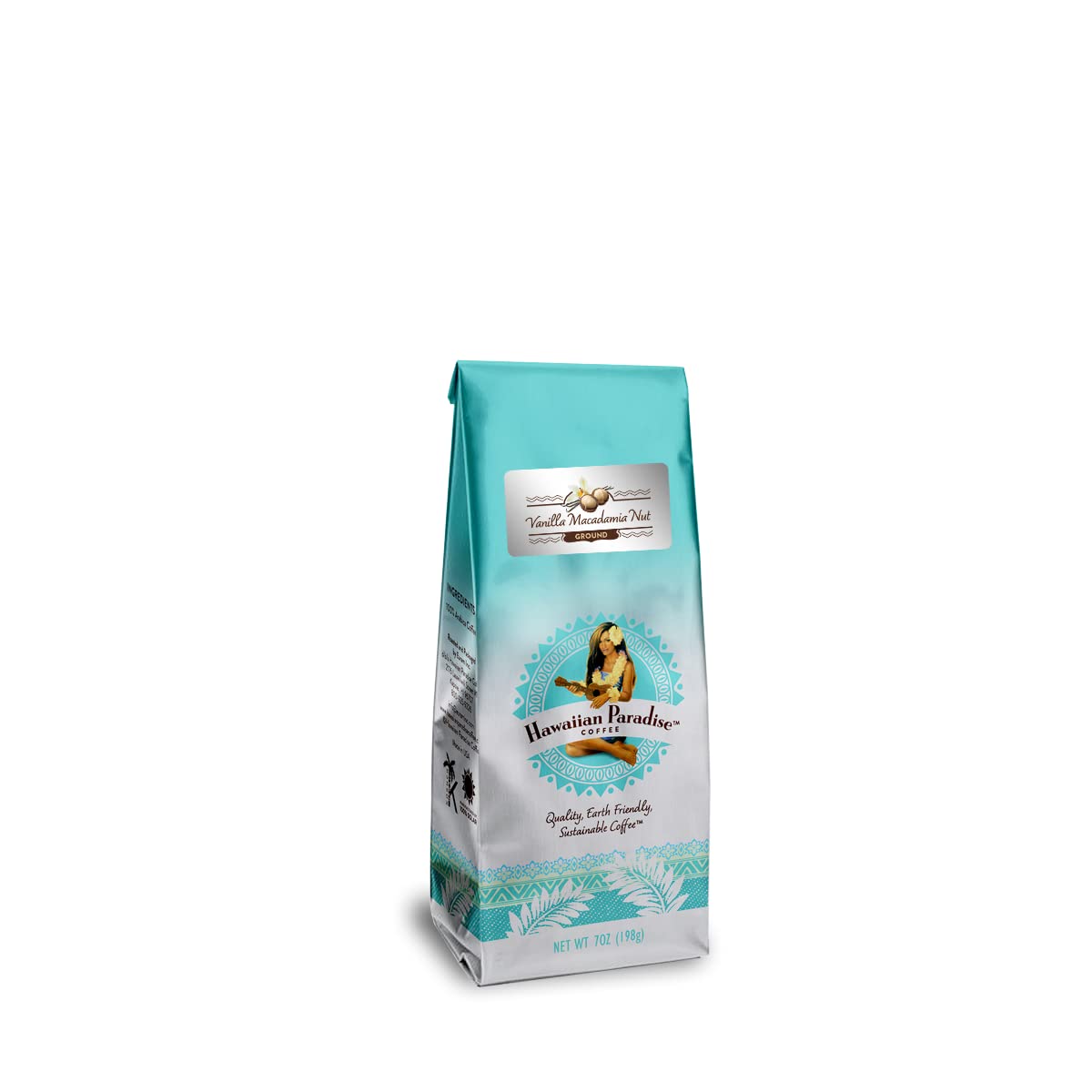 Hawaiian Paradise Coffee Ground - 100% Arabica Coffee Premium Rich Flavored Bold Signature Brewed Medium Roast Coffee from the Finest Beans (Vanilla Macadamia Nut, 7 Ounces) (Pack of 2)