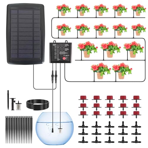 Solar Drip Irrigation System for Garden, Automatic Drip Irrigation Kits,Plants Self Watering Devices for Vacation,Solar/Battery Powered Water Pump for Potted Plants,Raised Beds,Greenhouse (15 Pots)