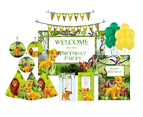 Image of Pretty UR Party Lion King Party decorations Kit - 80 pcs includes Banner, balloons, thank you, centerpiece, danglers, Lion King Party Supplies, Simba Birthday Decor, Bday Banner, DIY Pack for kids
