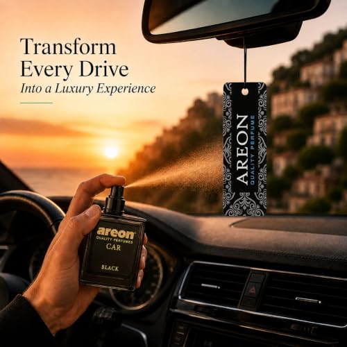 Image of AREON Car Perfume 1.7 Fl Oz. (50ml) Glass Bottle Cologne Air Freshener for Cars, BLACK