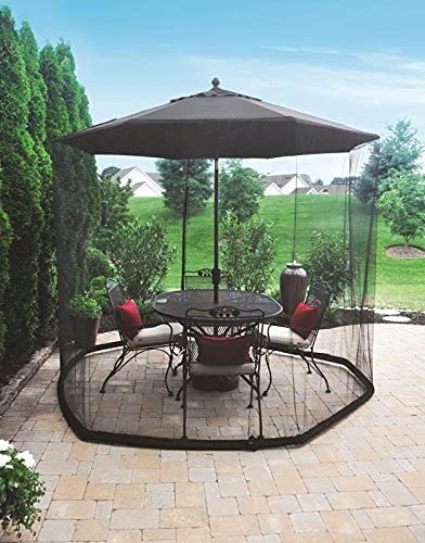 Homeroots 9' Patio Umbrella Outdoor Table Bug Screen Mesh Black Mosquito Net Canopy Curtains Adjustable Enclosure Large Umbrella Hanging Tent 100% Polyester Light Weight Mosquito Netting #TOP1