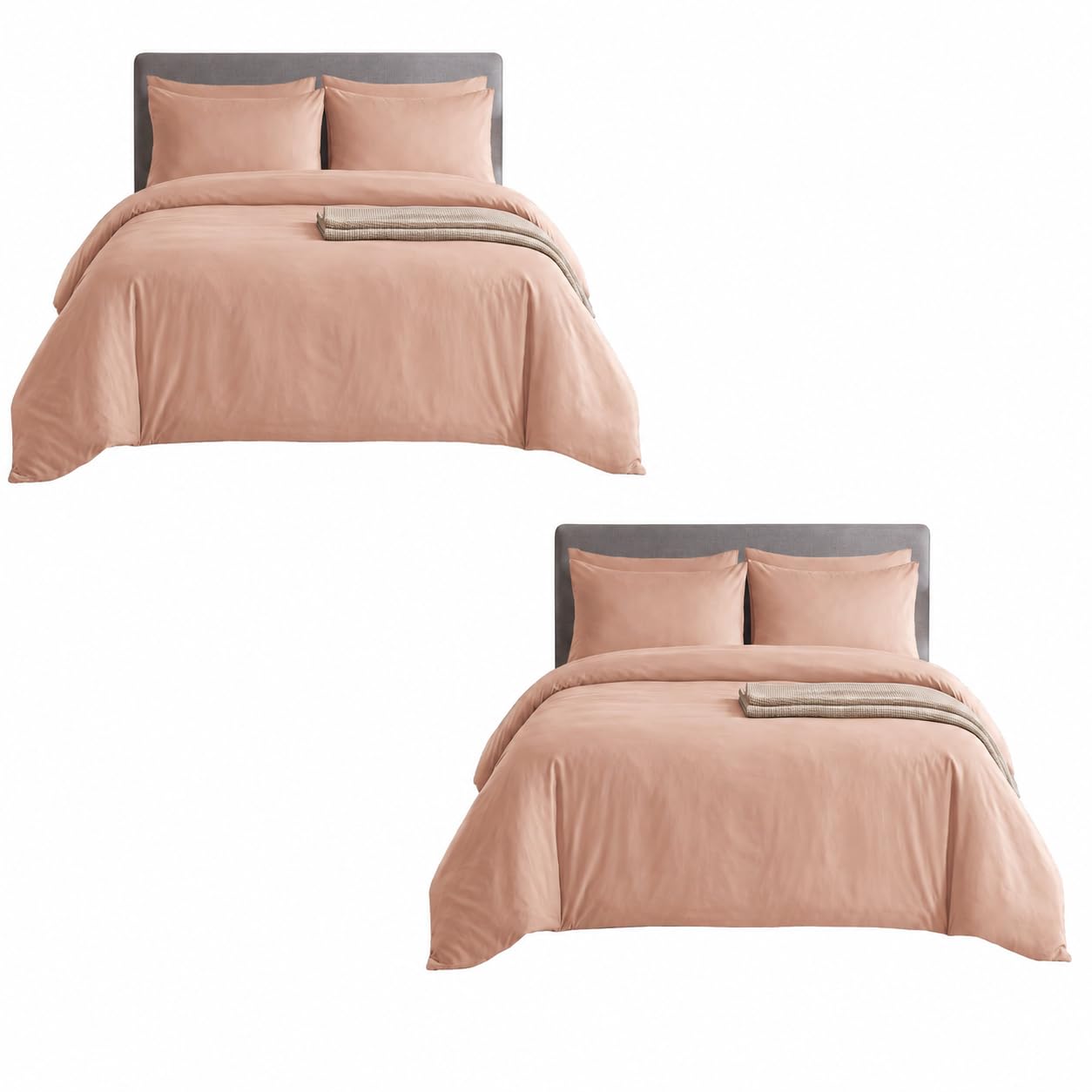 MOONLIGHT20015 Double Duvet Set Pack of 2 - Solid Soft Peach Bedding Sets