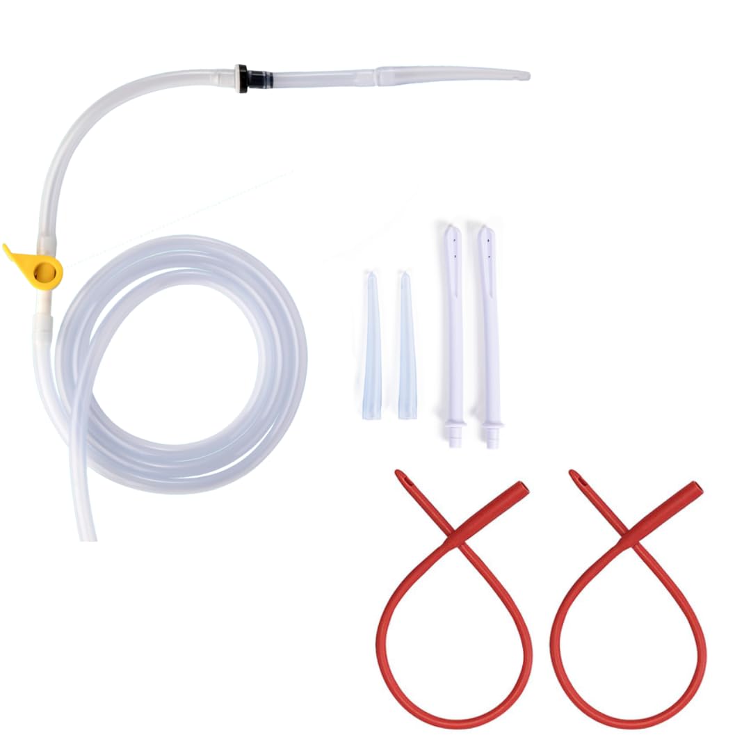 PE Premium Enema Replacement Silicone Hose for Enema Bucket/Bag with 2 Pack Catheters - Silicone Tubing with Colon Cleansing Accessories, Including Tip, Connector, Non-Return Valve and Stopcock Tap