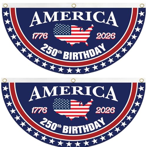 WENWELL 250 Year Anniversary Patriotic Fan Bunting Banner 17762026 USA Map Flag Design with Stars 3x6 FT Large Outdoor Decoration Brass Grommets 2 Pack