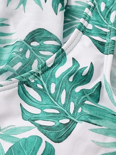 Image of Girl's 3 Piece Bikini Set Tropical Print Bathing Suit Swimwear with Overall Kimono Cover Ups Cyan 160
