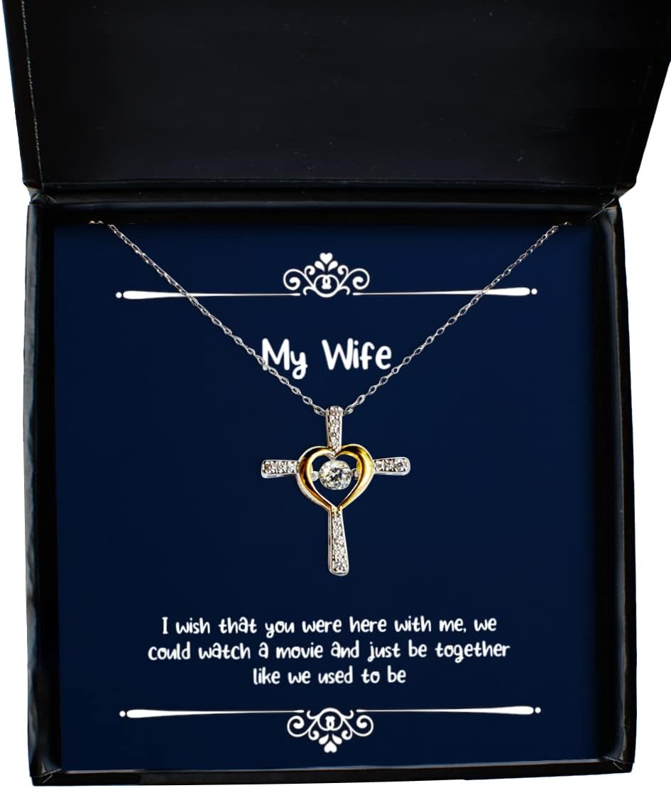 Krumfortable Living Reusable Wife, I Wish That You were here with me, we Could Watch a Movie and just, Cute Cross Dancing Necklace for Wife from Husband