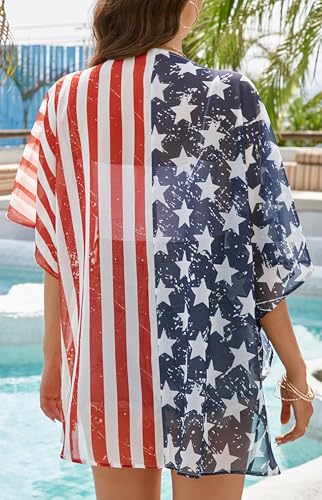Image of FINOCEANS Womens Floral Chiffon Kimono Cardigans Loose Beach Cover Up Half Sleeve Tops