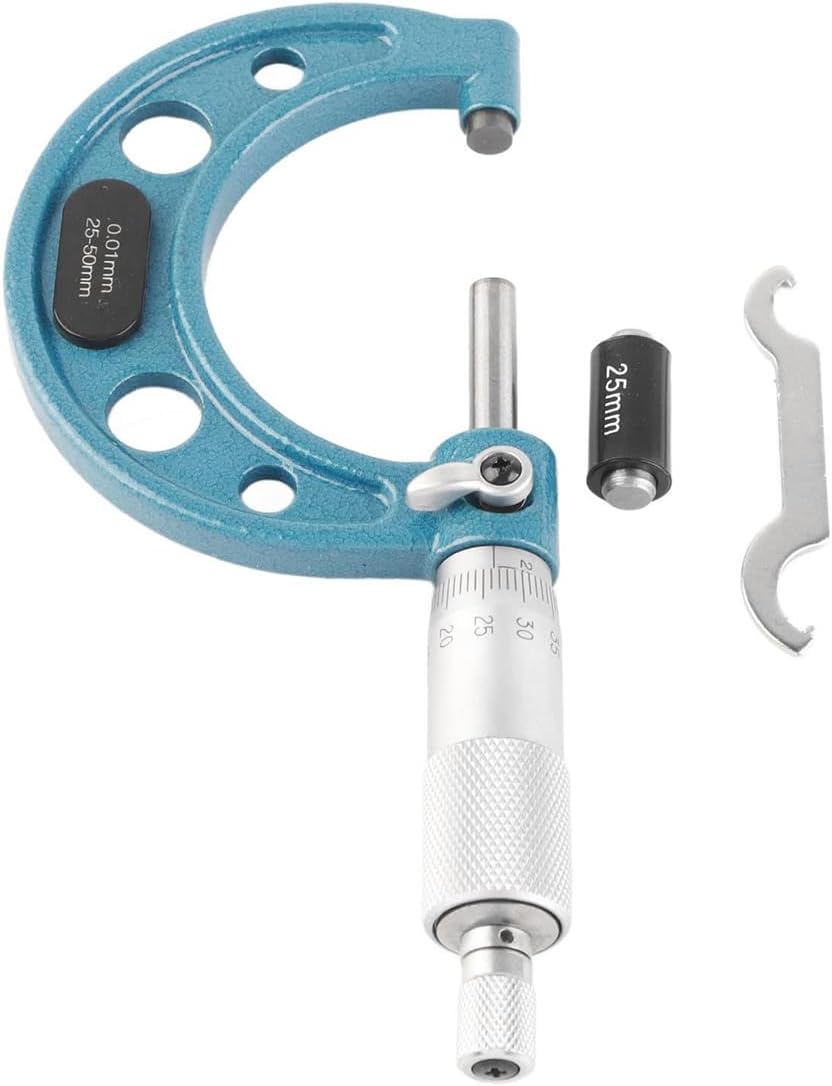 Outside Micrometer 25-50mm High Precision External Micrometer Stainless Steel Thickness Measuring Tool 0.01mm Accuracy with Wrench & Plastic Box