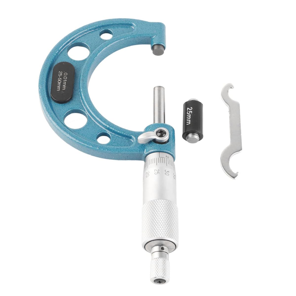 Outside Micrometer 25-50mm High Precision External Micrometer Stainless Steel Thickness Measuring Tool 0.01mm Accuracy with Wrench & Plastic Box