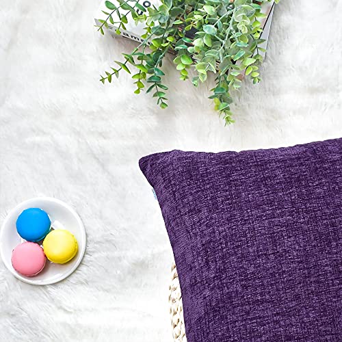 Image of CaliTime Pack of 2 Cozy Throw Pillow Covers Cases for Couch Sofa Home Decoration Solid Dyed Soft Chenille 12 X 12 Inches Plum Purple