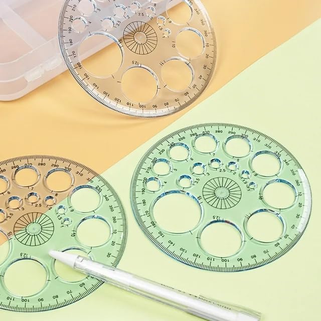 White Full Circle Template Plastic Round Protractor 360 Degree for Painting Drawing Drafting Tool 16 Circular Sizes,Technical Drawing Supplies,Protractors - Image 2