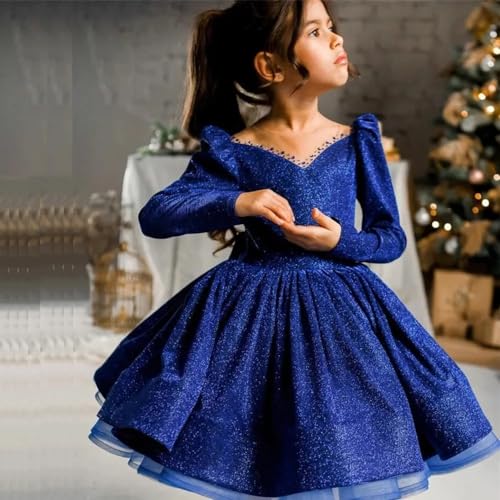 GZCYL Royal Blue Sequins Girls Pageant Dresses Knee Length Long Sleeves Toddler Pageant Ball Gowns3