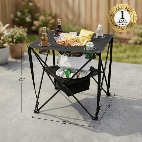 OVENTE Mesa de Camping Plegable con Enfriador Integrado, Negra POTC0014B miniatura 3