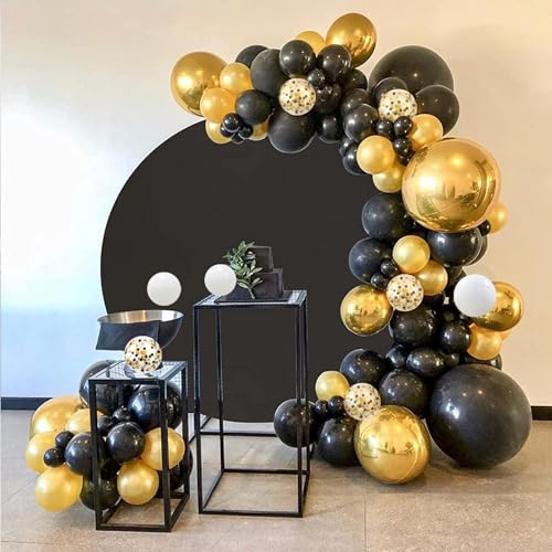 Image of CANREVEL 50pcs 12 Inches Black Gold Confetti Balloons Kit, Metallic Gold and Black White Party Balloons with Ribbons for Birthday, Baby Shower, Graduation, New Year Decorations