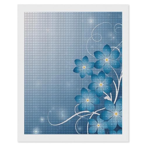 Peinture diamant fleurs bleues avec strass carrés 5D couvrant total