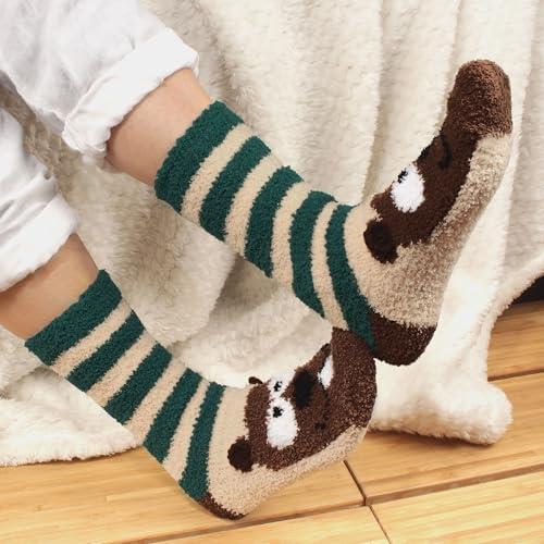 BambooMN Women's Super Soft Warm Microfiber Fuzzy Cozy Animal Socks or Christmas Winter Animal Socks, Value Pack4