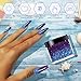 28g/Box Blue and Purple Gliiter Temperature Color Change Dip Powder Nails Dipping Nails Long-lasting Nails No UV Light Needed, (W-No.5)