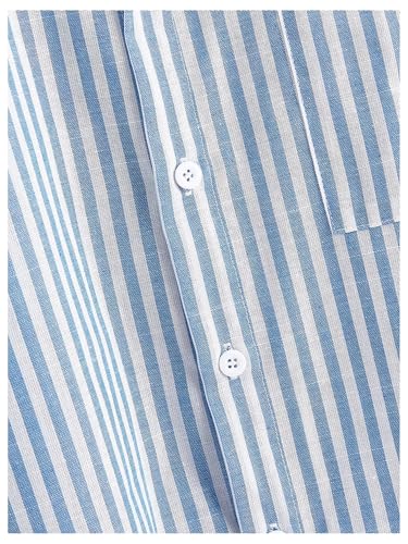 GORGLITTER Men's Striped Button Down Shirt Pocket Patched Short Sleeve Collar Tops4