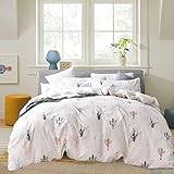 Bobode Queen Cactus Duvet Cover Full Cotton White Floral Duvet Cover Modern Botanical Cactus Bedding